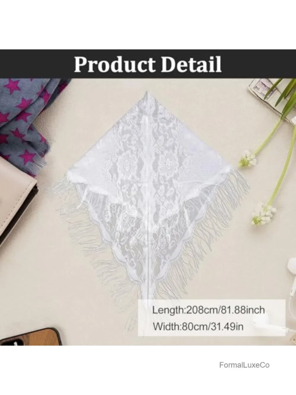 Lace Shawl Wrap for Evening Dress Triangle Fringe Party Wedding